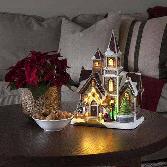 Hus med roterende juletre og musikk LED-Julebelysning dekor og pynt-Konstsmide-Flerfarget-4251-000-Lightup.no