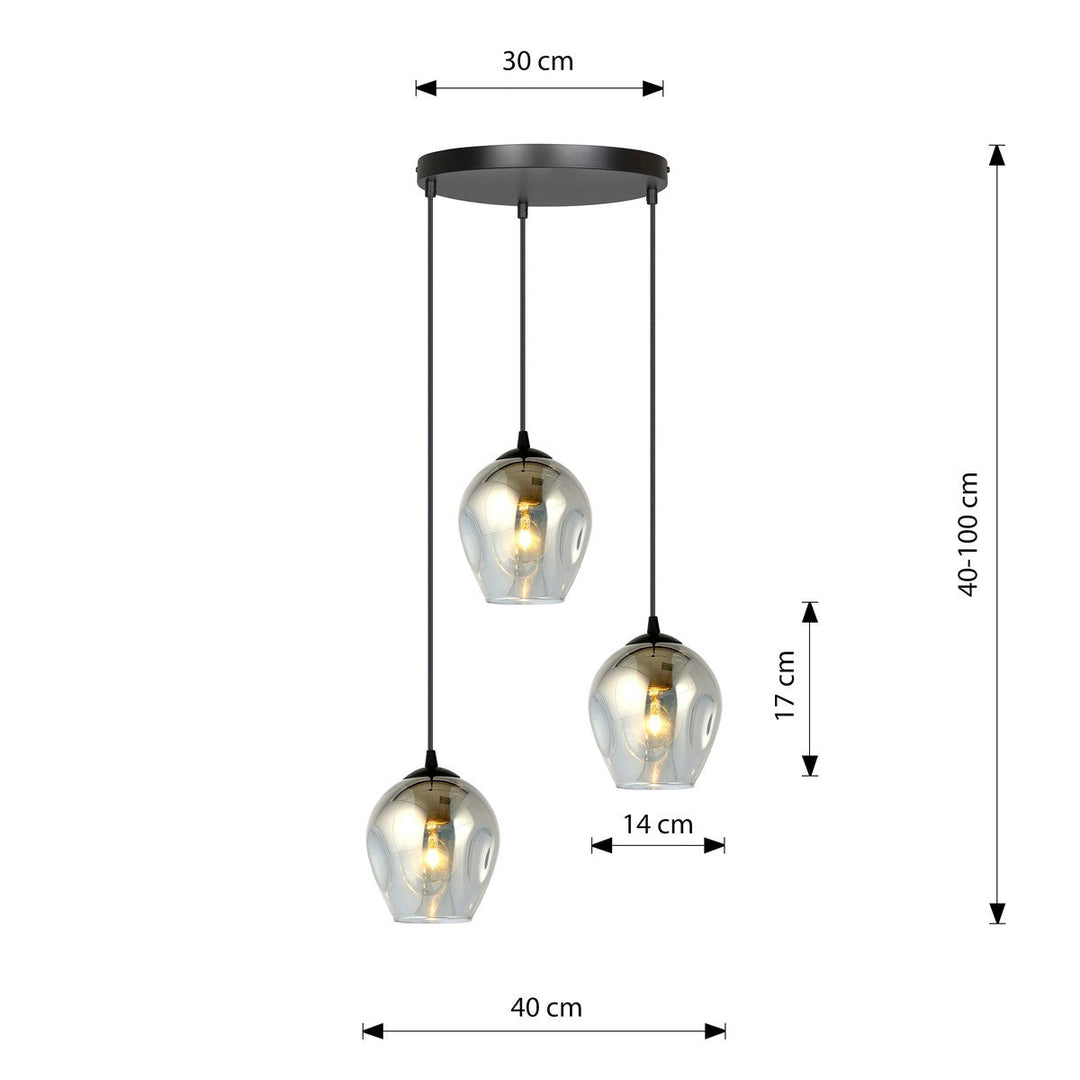 Istar rondell takpendel 3 lys - Svart/Røykfarget-Takpendler-Emibig-680/3PREM-Lightup.no