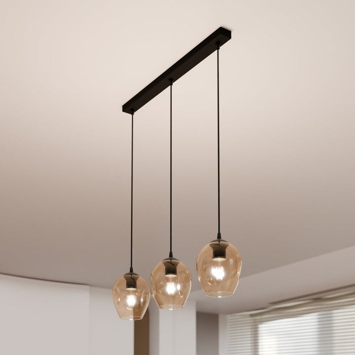 Istar takpendel 3 lys - Svart/Amberfarget-Takpendler-Emibig-Svart / Amber-677/3-Lightup.no