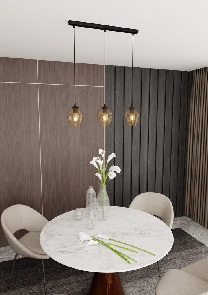 Istar takpendel 3 lys - Svart/Amberfarget-Takpendler-Emibig-Svart / Amber-677/3-Lightup.no