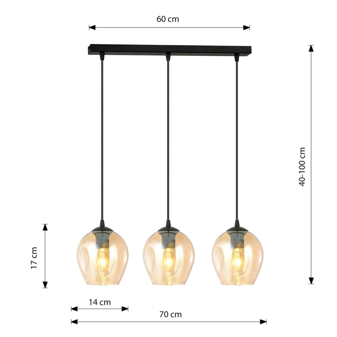 Istar takpendel 3 lys - Svart/Amberfarget-Takpendler-Emibig-Svart / Amber-677/3-Lightup.no