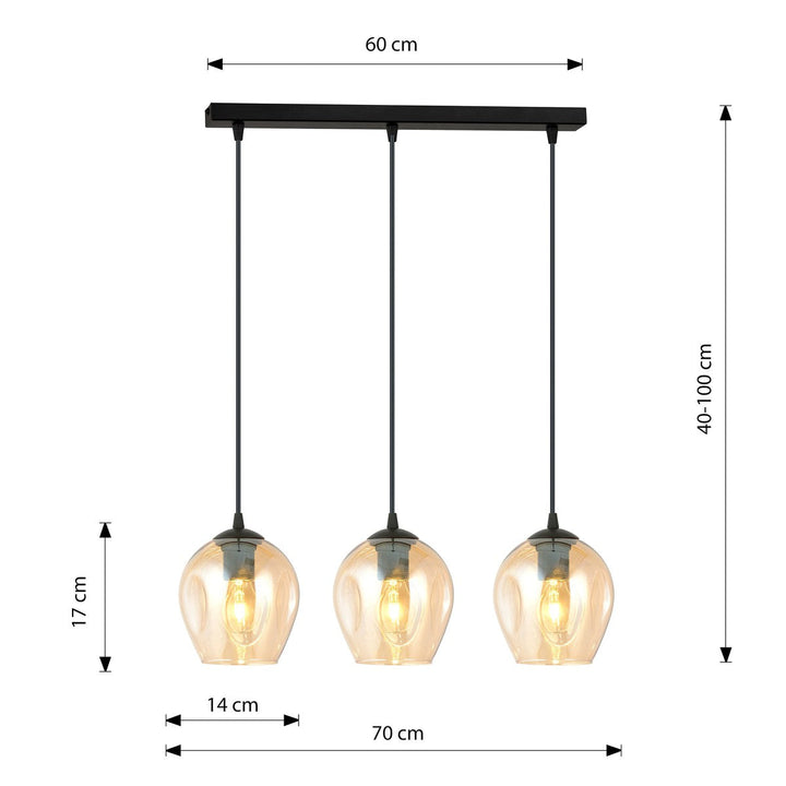 Istar takpendel 3 lys - Svart/Amberfarget-Takpendler-Emibig-Svart / Amber-677/3-Lightup.no