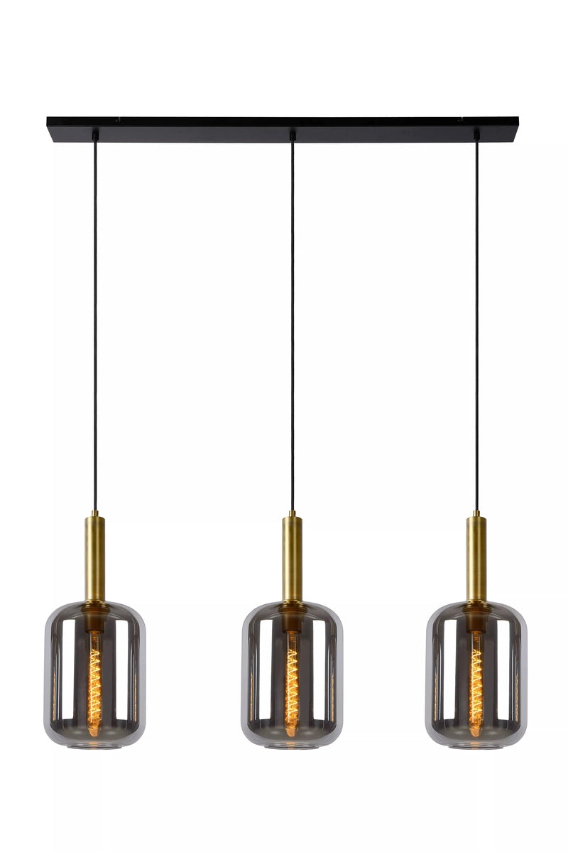 Joanet takpendel 3-lys-Takpendler-Lucide-Svart / Messing / Røyk-LC45494/03/65-Lightup.no