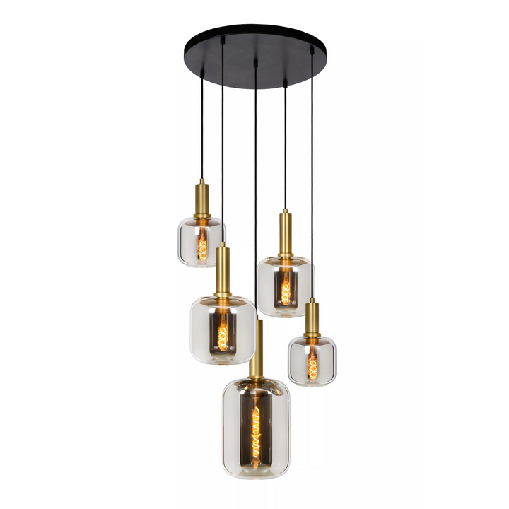 Joanet takpendel rondell 5 lys-Takpendler-Lucide-Messing / Røyk-LC45494/15/65-Lightup.no