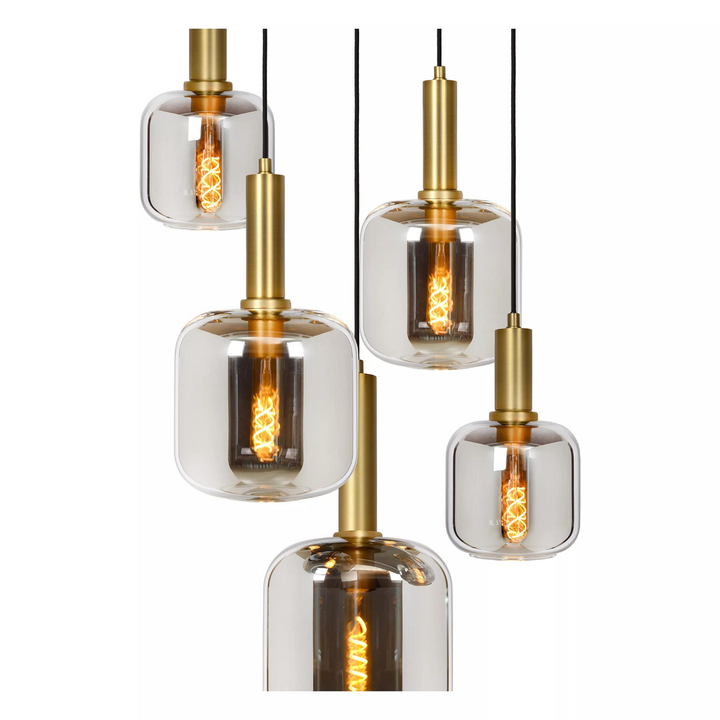 Joanet takpendel rondell 5 lys-Takpendler-Lucide-Messing / Røyk-LC45494/15/65-Lightup.no