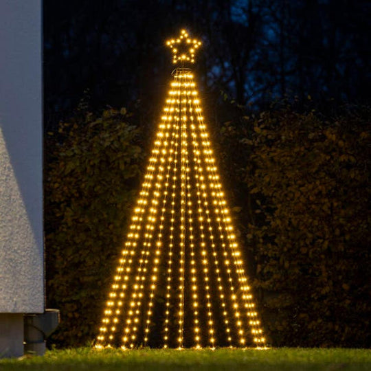 Juletre 180 cm i metall med toppstjerne og lys IP44 - Utendørs-Julebelysning dekor og pynt ute-Konstsmide-Svart-4794-800-Lightup.no
