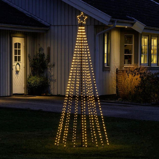 Juletre 240 cm i metall med toppstjerne og lys IP44 - Utendørs-Julebelysning dekor og pynt ute-Konstsmide-Svart-4795-800-Lightup.no