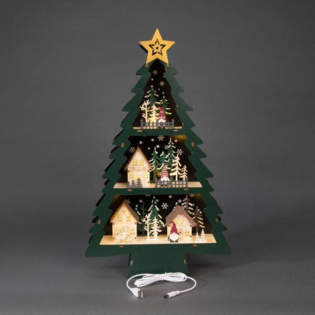 Juletre i tre med 10 LED og timer – 55 cm-Julebelysning dekor og pynt-Konstsmide-Grønn-3297-950-Lightup.no