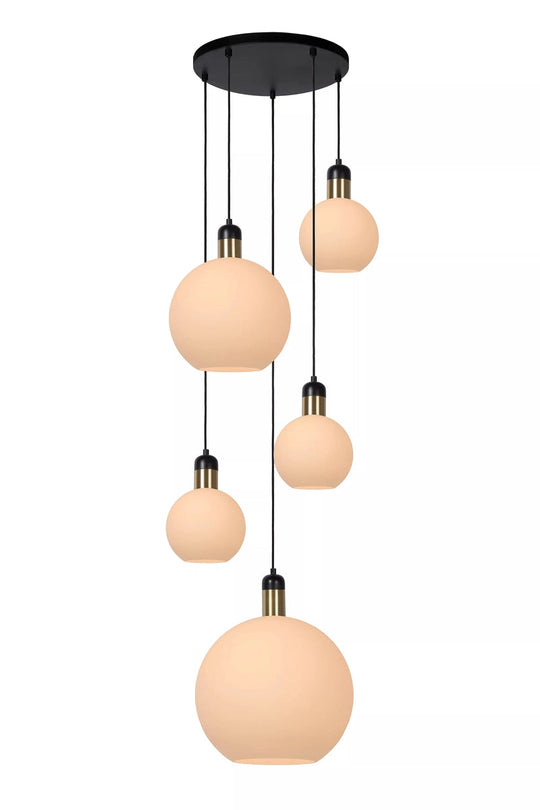 Julius takpendel rondell 5 lys - Opalglass-Takpendler-Lucide-Messing / Opal-LC34438/05/61-Lightup.no