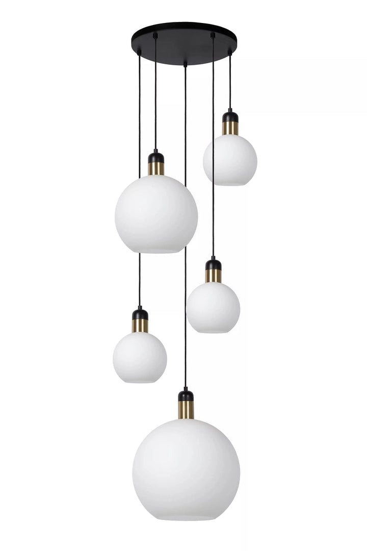 Julius takpendel rondell 5 lys - Opalglass-Takpendler-Lucide-Messing / Opal-LC34438/05/61-Lightup.no