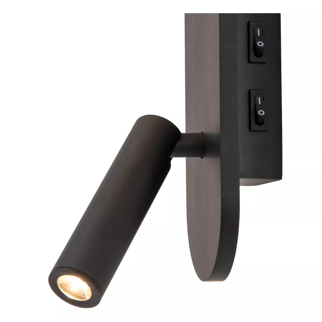 Kelly vegglampe med USB A,C og leselys-Vegglamper-Lucide-Svart / Hvit-LC77287/05/30-Lightup.no