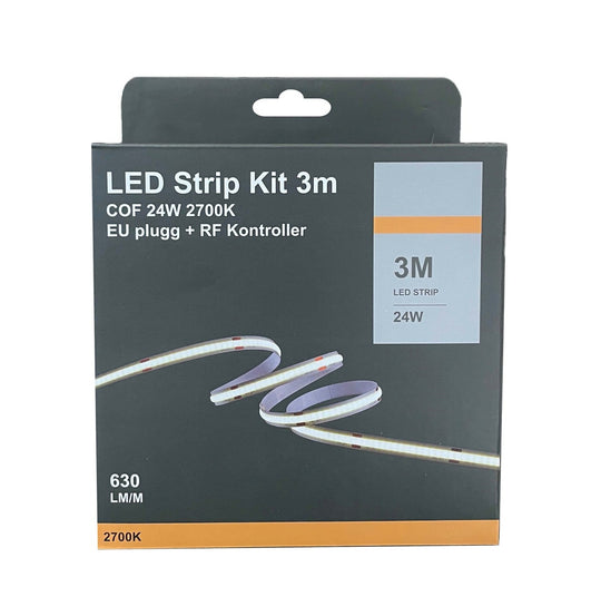 LED Strip kit 27W 2700 Kelvin med EU-plug, dimmer og fjernkontroll - 3 meter-Lightstrip-NorDesign-Hvit-250212703-Lightup.no
