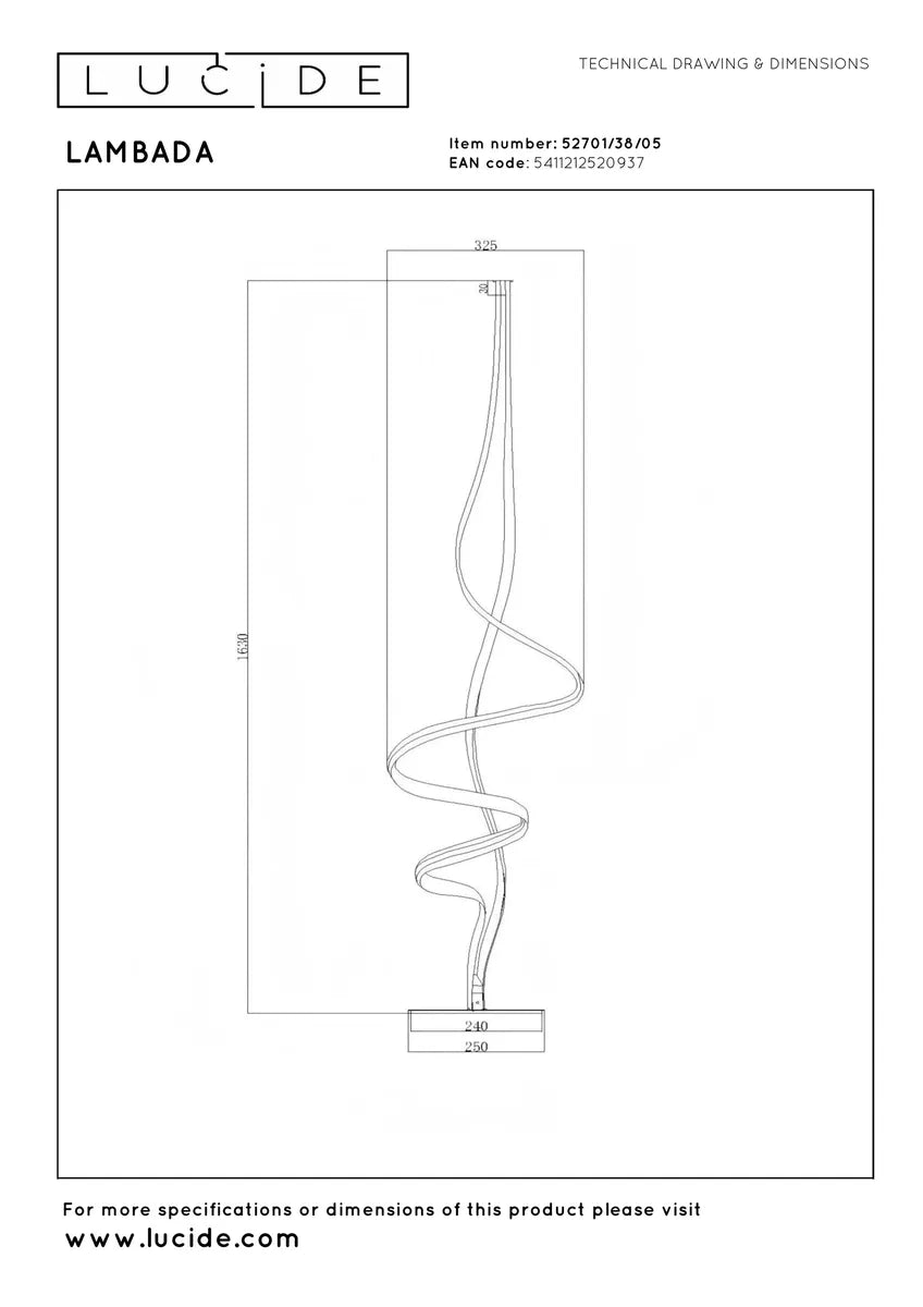 Lambada gulvlampe 38W 2700 Kelvin - Dimbar-Gulvlamper-Lucide-Champagne-LC52701/38/05-Lightup.no