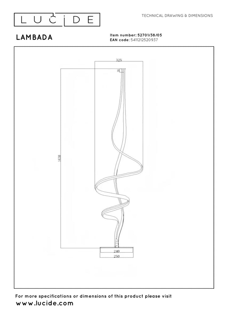 Lambada gulvlampe 38W 2700 Kelvin - Dimbar-Gulvlamper-Lucide-Champagne-LC52701/38/05-Lightup.no