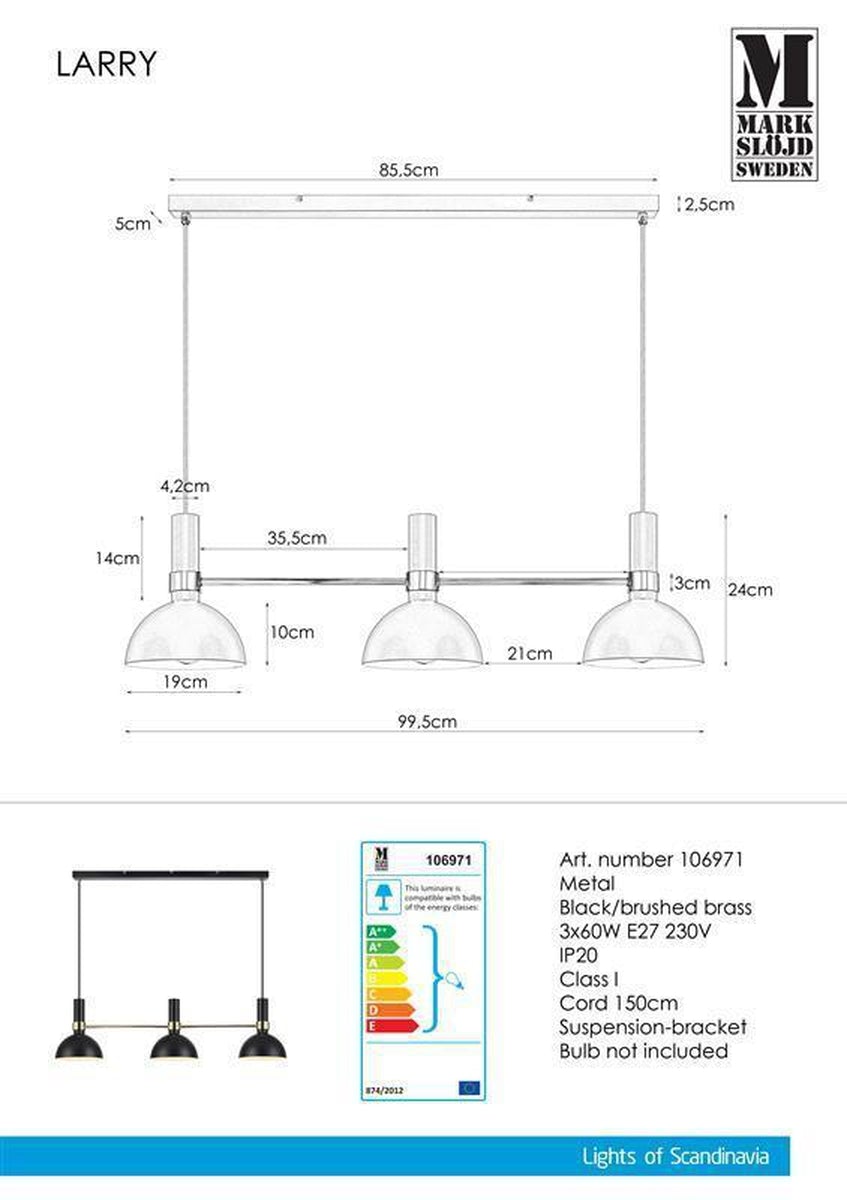 Larry takpendel - Svart/Børstet messing - Svart / Messing-Takpendler-Marksløjd-Svart / Messing-Mrk-106971-Lightup.no