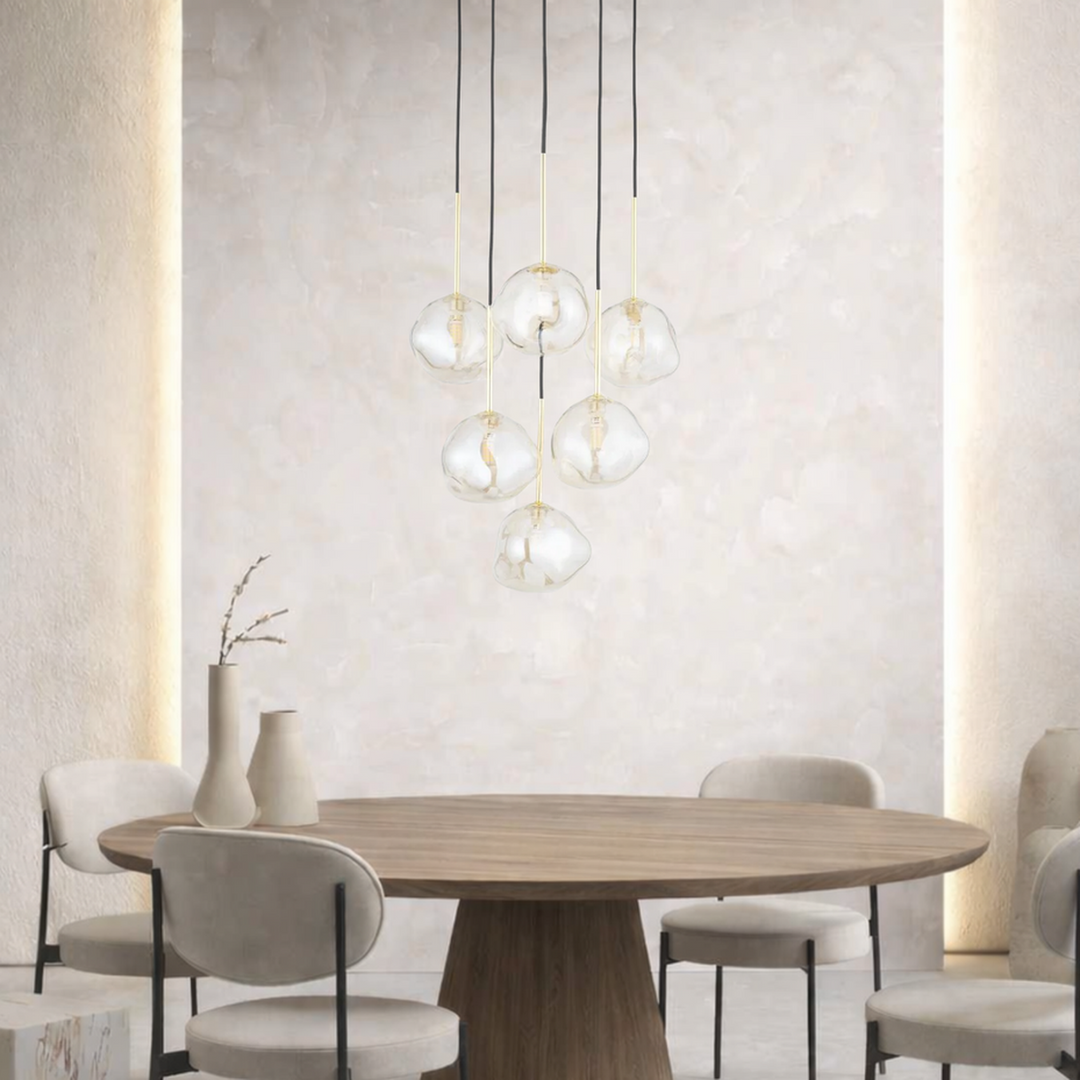 Lava Rondell takpendel 6-lys-Takpendler-TK Lighting-Svart / Gullfarget / Brun-TK-11394-Lightup.no