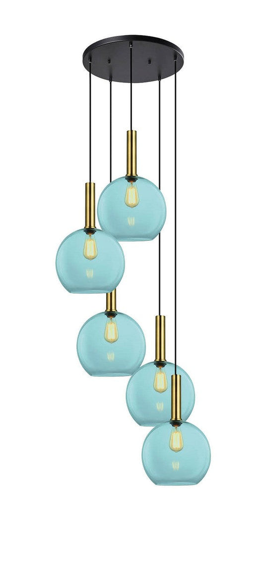 Less rondell takpendel 5 lys - Large-Takpendler-NorDesign-Messing / Blå-691300505+371303003+361303014-Lightup.no