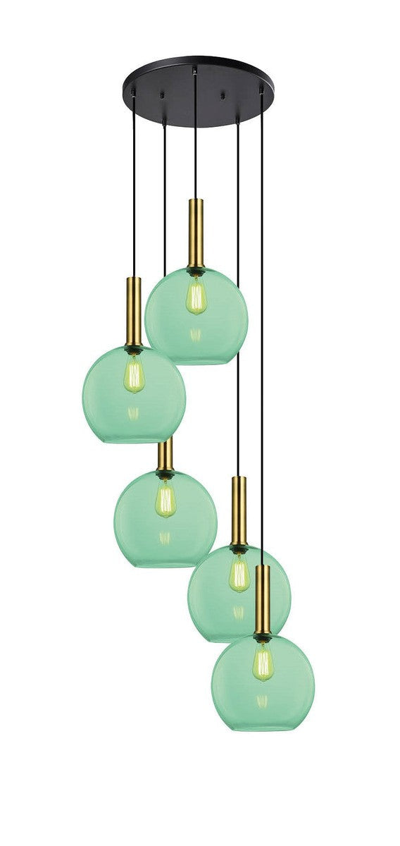 Less rondell takpendel 5 lys - Large-Takpendler-NorDesign-Messing / Grønn-691300505+371303003+361303031-Lightup.no