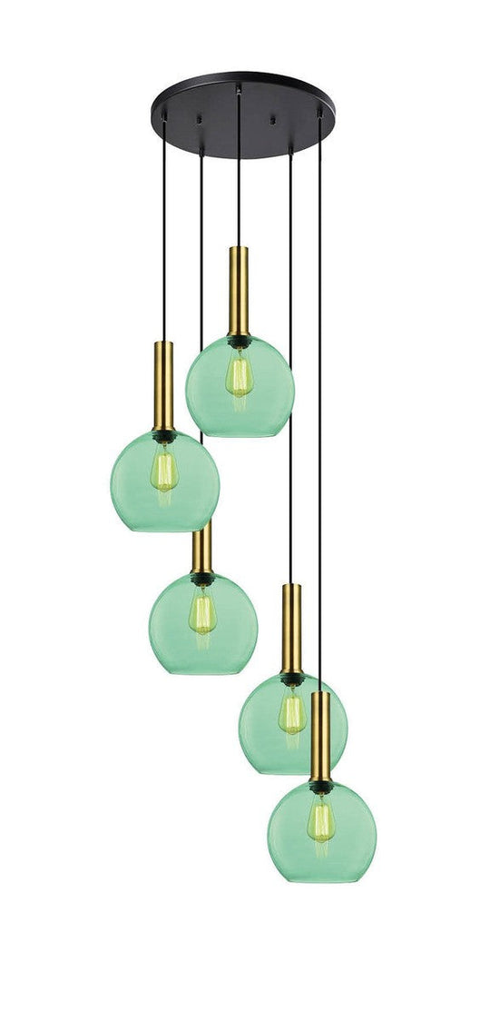 Less rondell takpendel 5 lys - Medium-Takpendler-NorDesign-Messing / Grønn-691300505+371303003+361302531-Lightup.no