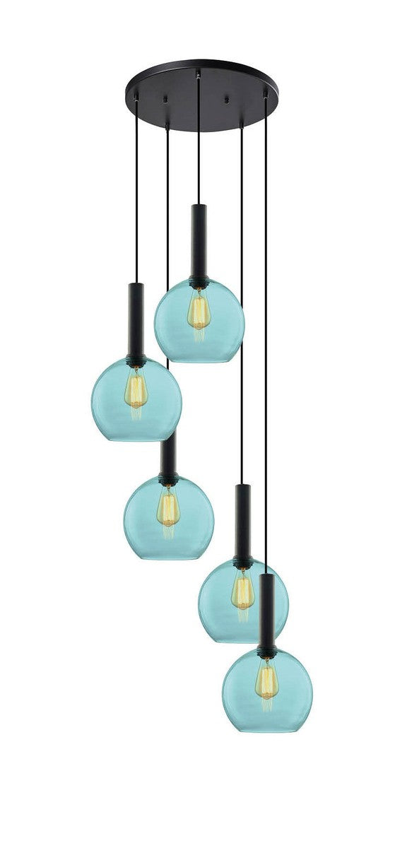 Less rondell takpendel 5 lys - Medium-Takpendler-NorDesign-Svart / Klar-691300505+371303005+361302513-Lightup.no