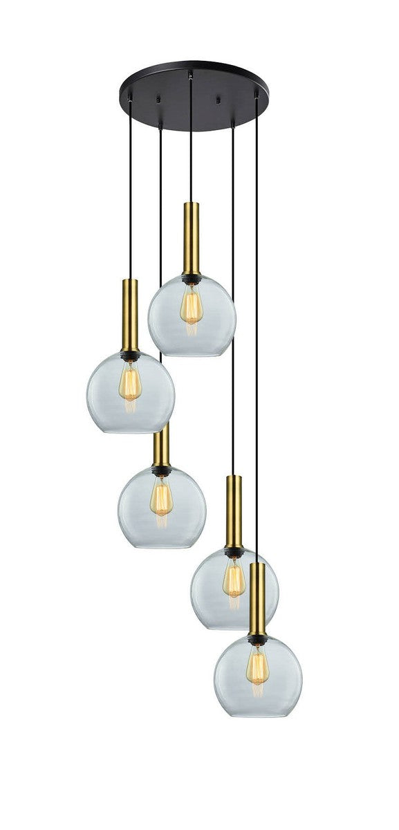 Less rondell takpendel 5 lys - Medium-Takpendler-NorDesign-Svart / Klar-691300505+371303005+361302513-Lightup.no