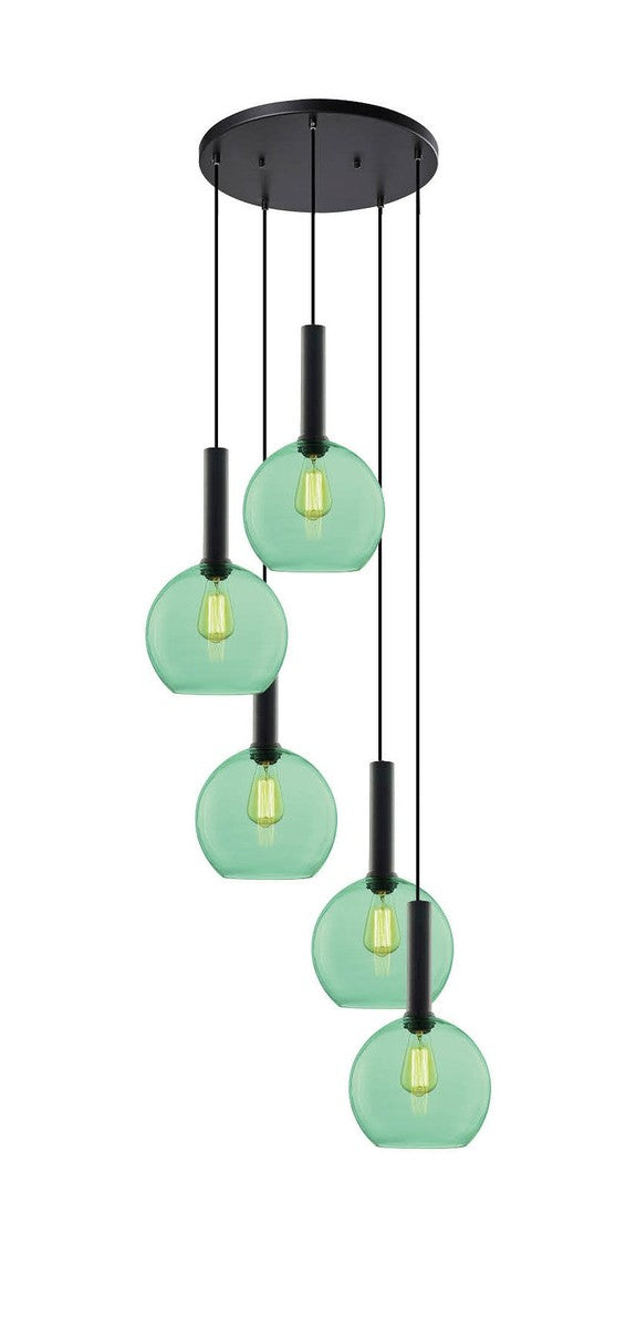 Less rondell takpendel 5 lys - Medium-Takpendler-NorDesign-Svart / Grønn-691300505+371303005+361302531-Lightup.no