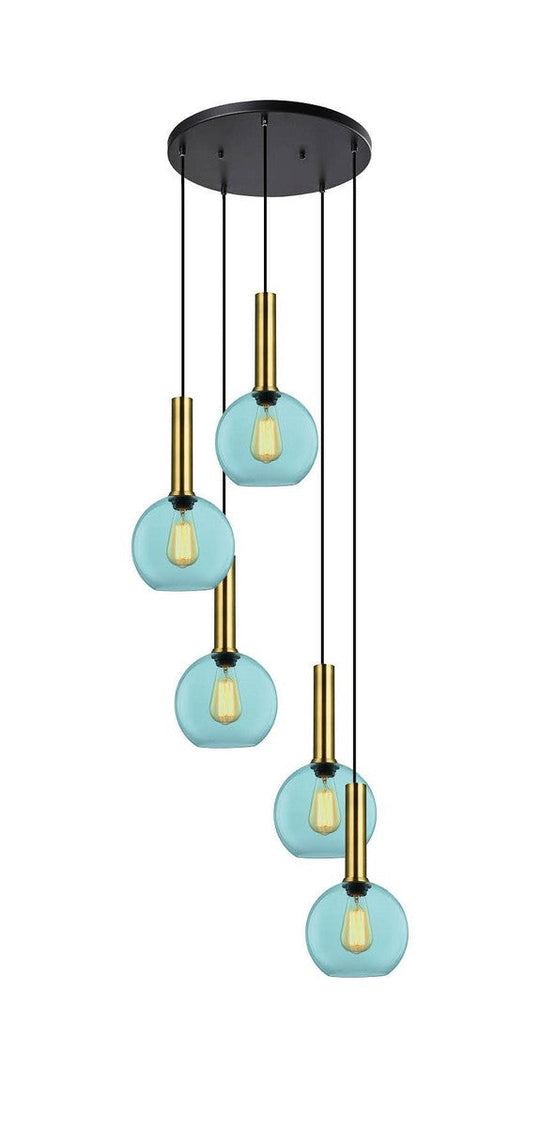 Less rondell takpendel 5 lys - Small-Takpendler-NorDesign-Messing / Blå-691300505+371303003+361302014-Lightup.no