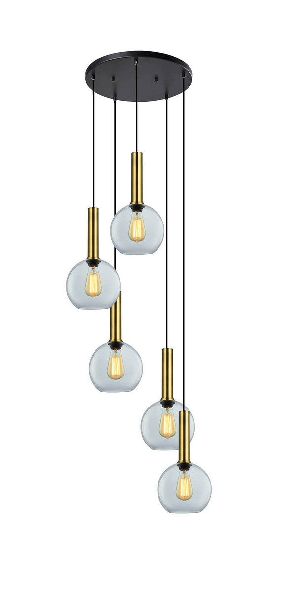 Less rondell takpendel 5 lys - Small-Takpendler-NorDesign-Svart / Klar-691300505+371303005+361302013-Lightup.no
