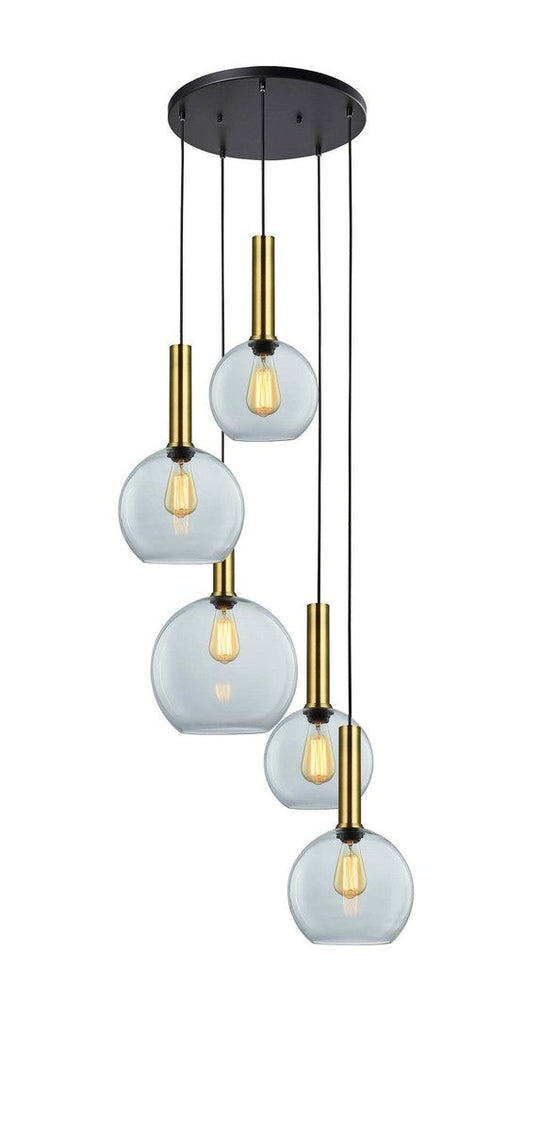 Less rondell takpendel 5 lys-Takpendler-NorDesign-Messing / Klar-691300505+371303003+361302013+361302513+361303013-Lightup.no