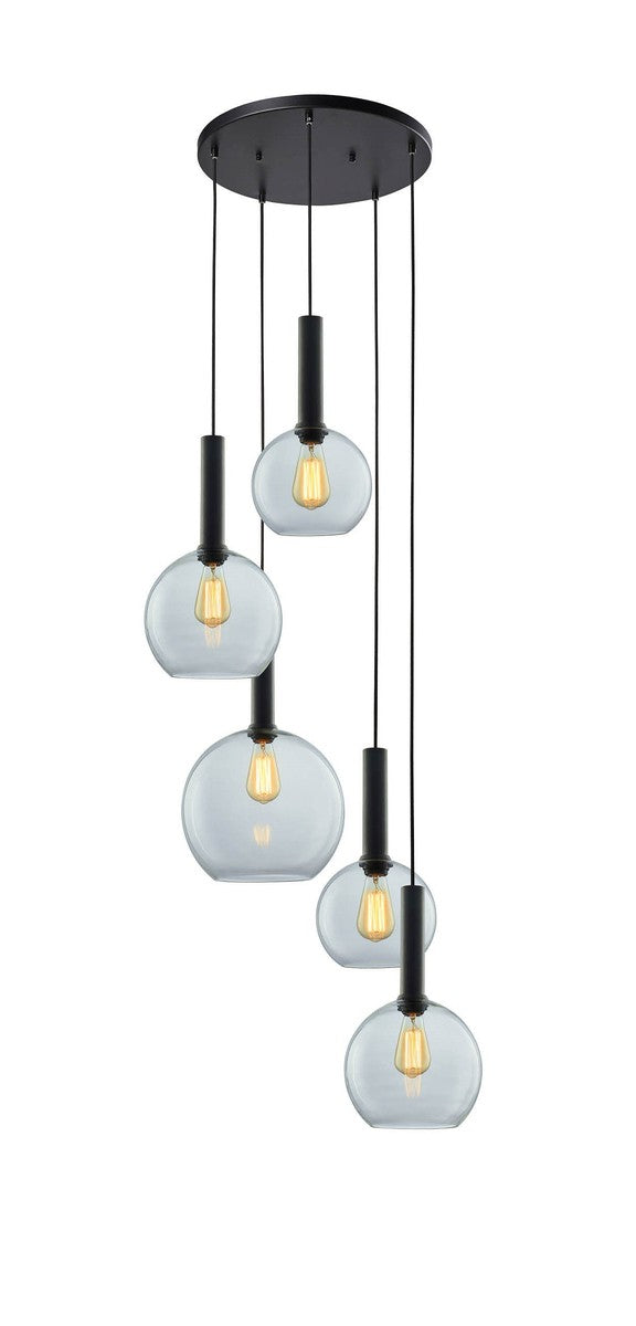 Less rondell takpendel 5 lys-Takpendler-NorDesign-Svart / Klar-691300505+371303005+361302013+361302513+361303013-Lightup.no