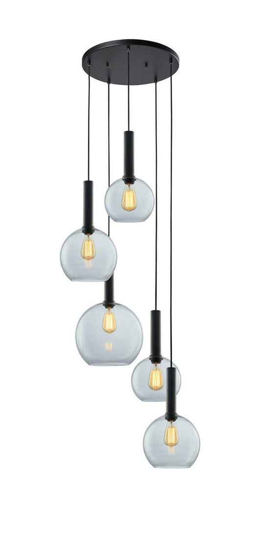 Less rondell takpendel 5 lys-Takpendler-NorDesign-Svart / Klar-691300505+371303005+361302013+361302513+361303013-Lightup.no