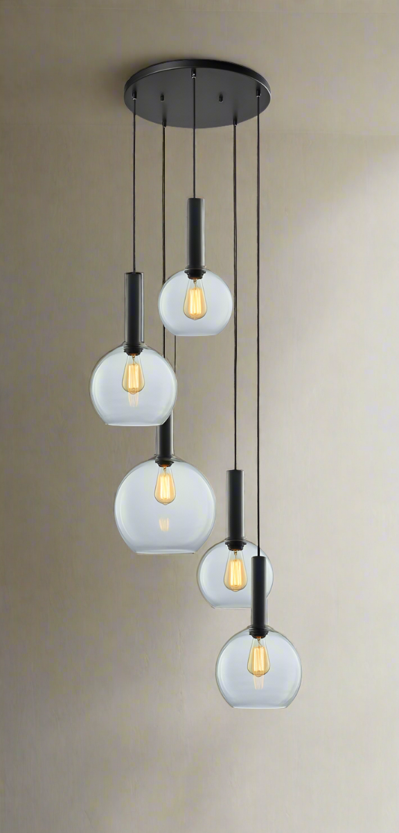 Less rondell takpendel 5 lys-Takpendler-NorDesign-Svart / Klar-691300505+371303005+361302013+361302513+361303013-Lightup.no