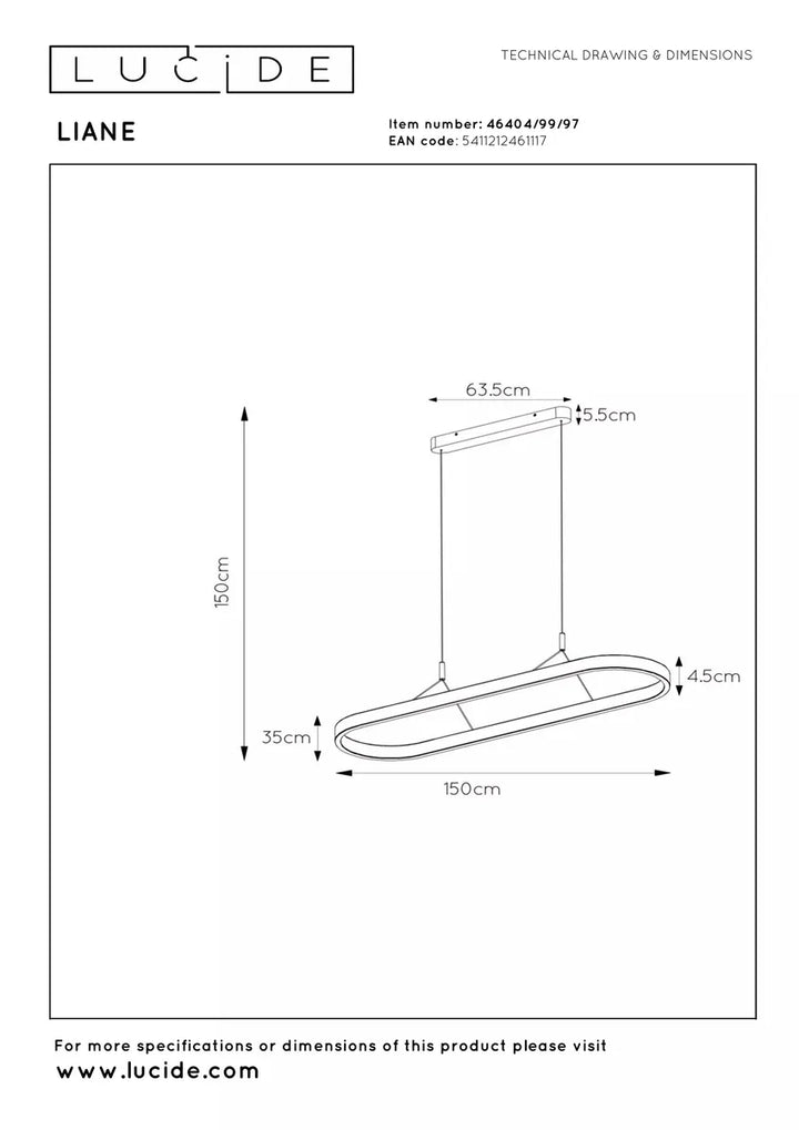Liane takpendel 150 cm 2 x 40W 2700/3300/4000 kelvin - Dimbar-Takpendler-Lucide-Rust Brun-LC46404/99/97-Lightup.no