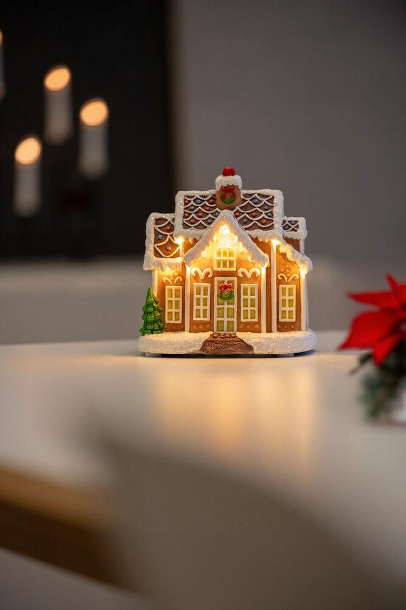 Lite pepperkakehus med LED og timer – 16,5 cm-Julebelysning dekor og pynt-Konstsmide-Flerfarget-4208-600-Lightup.no