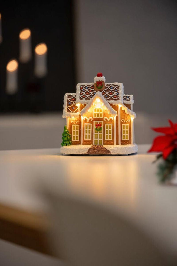 Lite pepperkakehus med LED og timer – 16,5 cm-Julebelysning dekor og pynt-Konstsmide-Flerfarget-4208-600-Lightup.no
