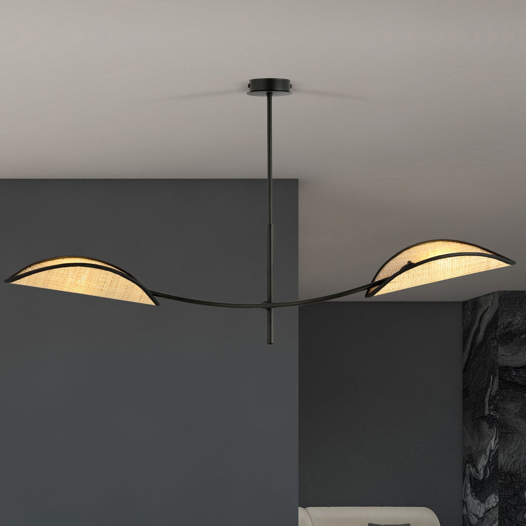 Lotus taklampe 2-lys - Svart/Natur-Takpendler-Emibig-1108/2-Lightup.no