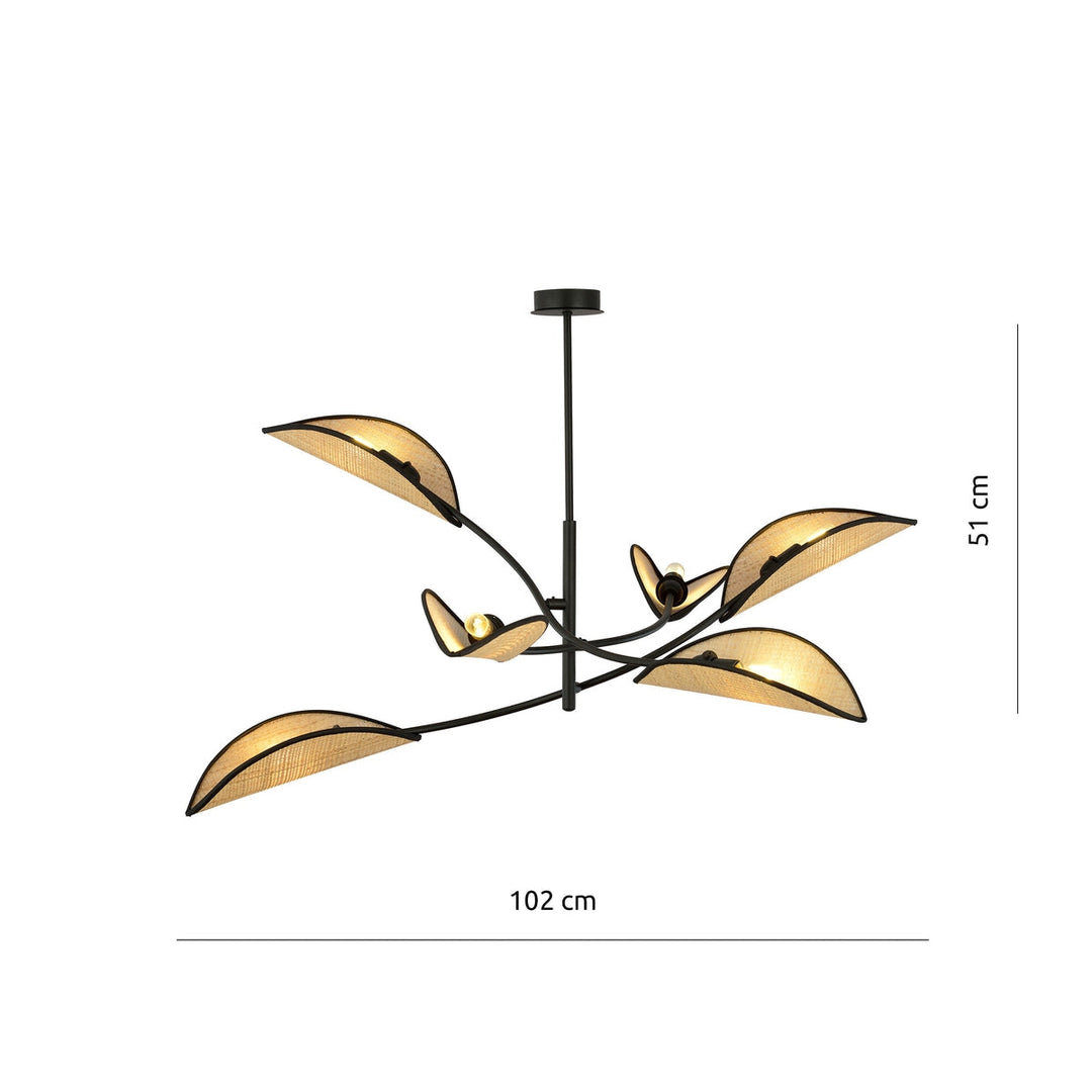 Lotus taklampe 6-lys - Svart/Natur-Takpendler-Emibig-1108/6-Lightup.no