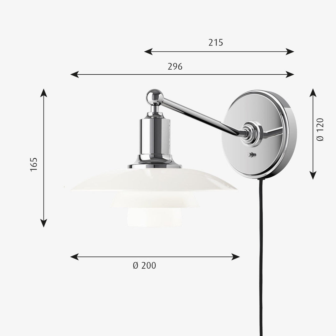 Louis Poulsen PH 2/1 Vegglampe Hvitt opalt glass - Krom / Opal-Vegglamper-Louis Poulsen-Krom / Opal-LP__5743141629-Lightup.no