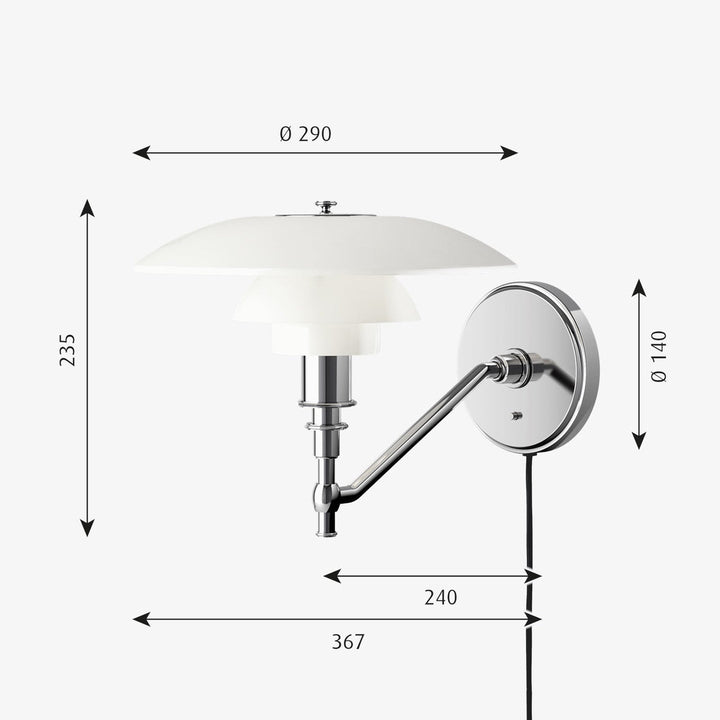 Louis Poulsen PH 3/2 Vegglampe Hvitt opalt glass - Krom / Opal-Vegglamper-Louis Poulsen-Krom / Opal-LP__5743142806-Lightup.no
