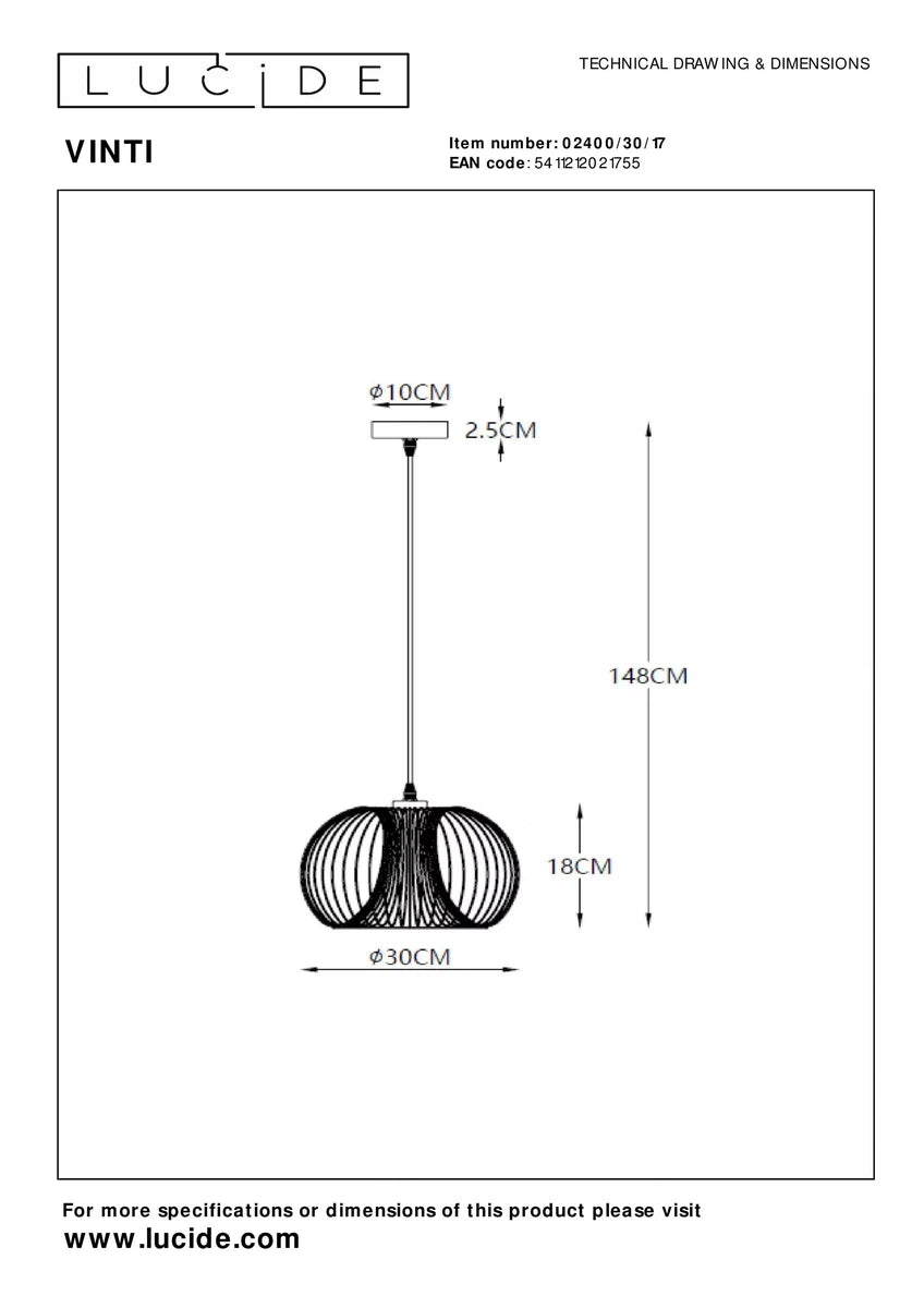 Lucide Vinti takpendel 30-Takpendler-Lucide-Svart-LC02400/30/30-Lightup.no