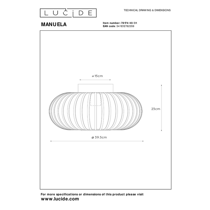 Manuela taklampe 40 cm-Taklamper-Lucide-Svart-lc78174/40/30-Lightup.no