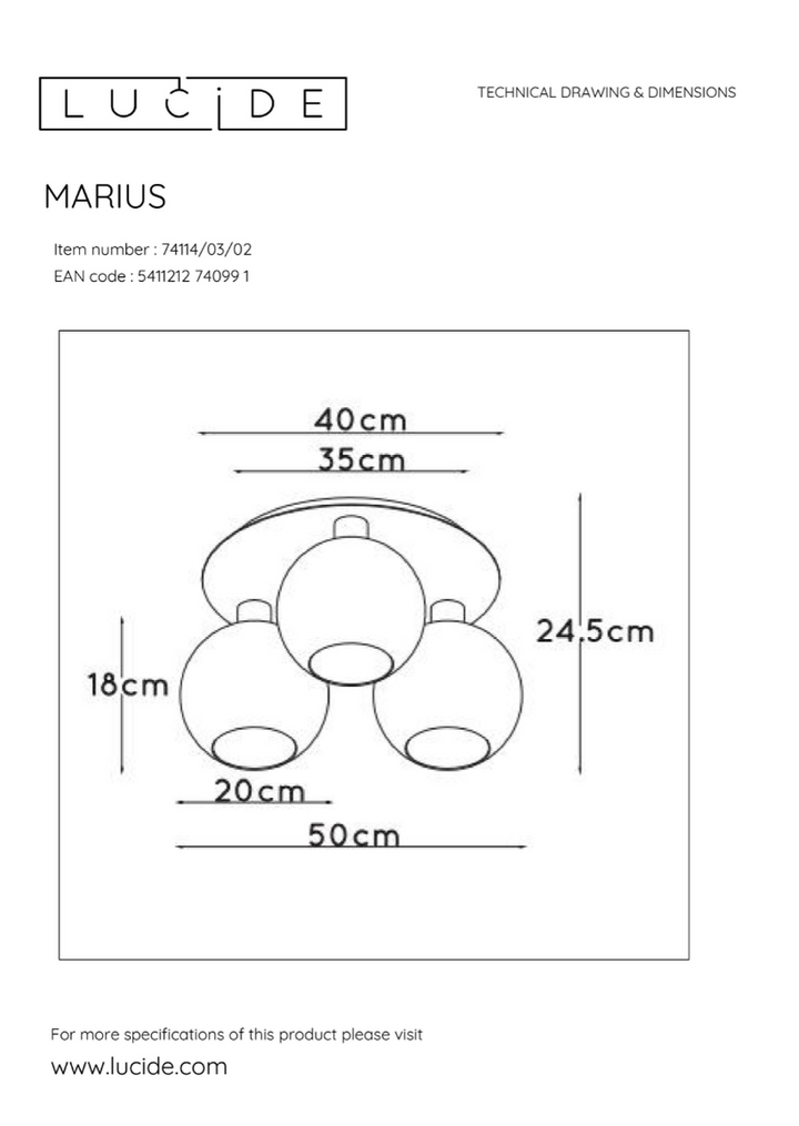 Marius taklampe 3-Taklamper-Lucide-Svart / Røyk-LC74114/03/30-Lightup.no