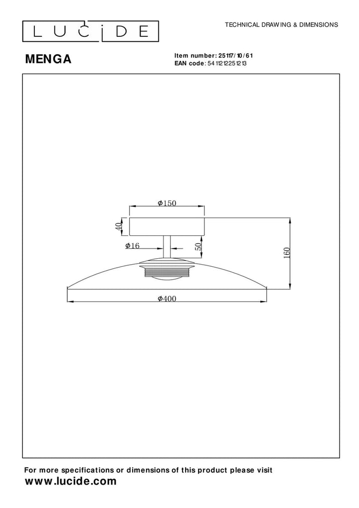 Menga taklampe 40 cm 11W 2700 Kelvin - Dimbar-Taklamper-Lucide-Hvit-LC25117/10/61-Lightup.no