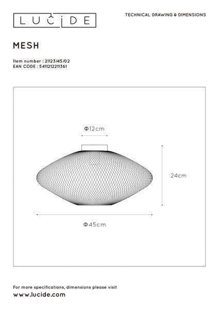 Mesh taklampe 45 cm-Taklamper-Lucide-Messing-LC21123/45/02-Lightup.no