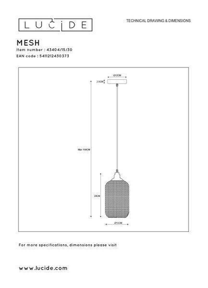 Mesh takpendel 15 cm - Svart-Takpendler-Lucide-Svart-LC43404/15/30-Lightup.no