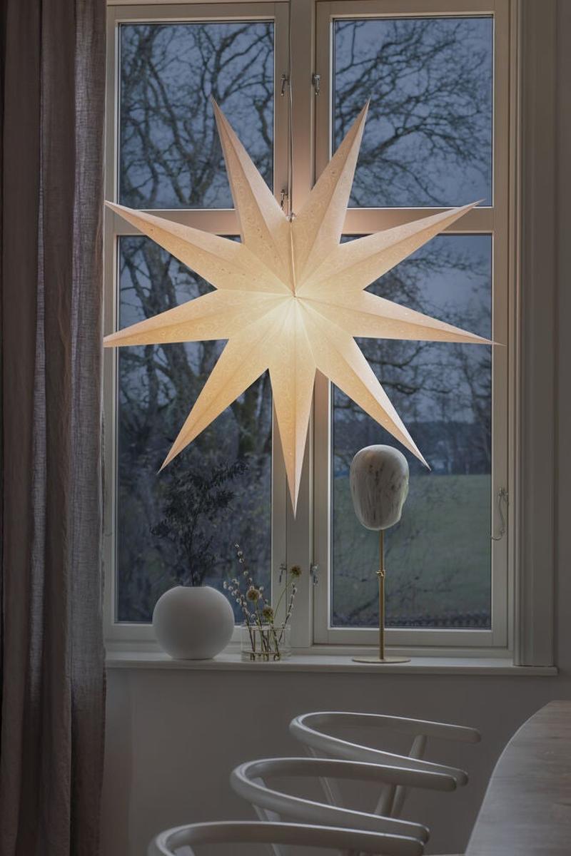 Mønstret adventsstjerne i papir – 115 cm – Hvit-Julebelysning adventstjerne-Konstsmide-Hvit-5923-200-Lightup.no