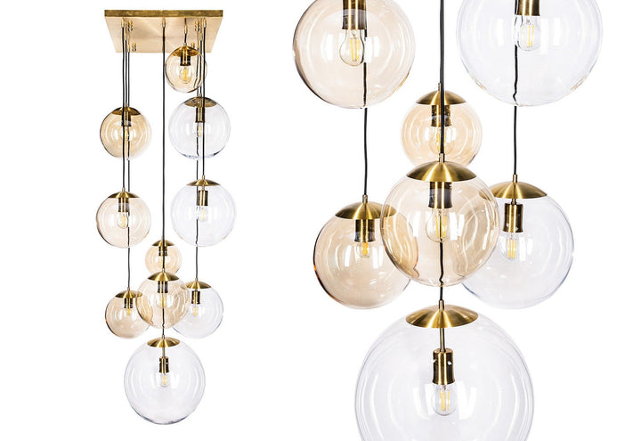 Muna takpendel 10-lys - Messing/Klar/Amberfarget-Takpendler-NorDesign-Messing-26-RF33001-Lightup.no