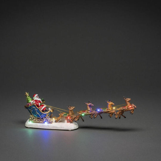 Nisse i slede med reinsdyr og LED-Julebelysning dekor og pynt-Konstsmide-Flerfarget-4205-000-Lightup.no