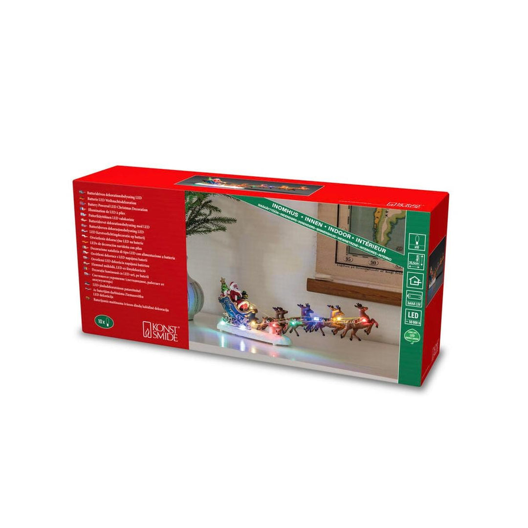 Nisse i slede med reinsdyr og LED-Julebelysning dekor og pynt-Konstsmide-Flerfarget-4205-000-Lightup.no