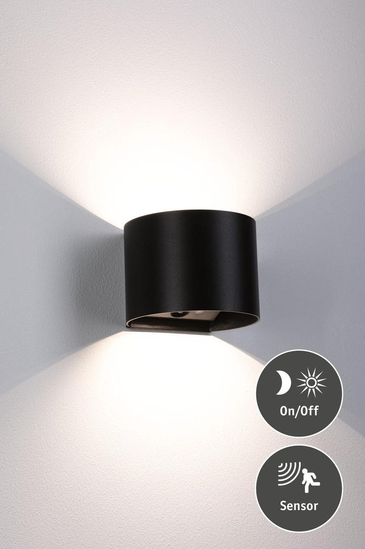 Nyara rund oppladbar vegglampe opp/ned lys med sensor-Utebelysning vegg opp og ned-Paulmann-Svart-PL-71284-Lightup.no